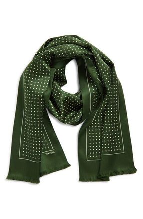 Tom Ford Polka Dot Mulberry Silk Fringe Scarf in Green Wood at Nordstrom