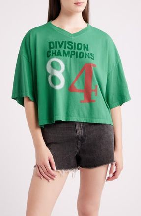 Daydreamer Division Champs V-Neck Cropped Graphic T-Shirt in Green Briar at Nordstrom