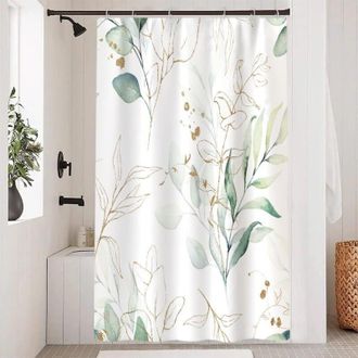 OEM Cortina De Ducha Antimoho, 120x180cm, Cortina De Ducha Verde Con Estampado De Hojas De Eucalipto, Cortina De Ducha Dorada Impermeable -crezuo