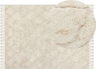 Beliani Alfombra De Algod&oacute;n Beige Claro 140 X 200 Cm Patr&oacute;n Geom&eacute;trico Minimalista Silchar