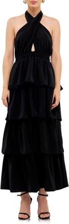 endless rose Halter Neck Tiered Maxi Dress in Black at Nordstrom Rack, Size X-Small