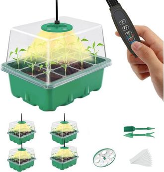 OEM Mini Invernadero Para Plantas, 5 Bandejas De Semillero De Interior De 12 Compartimentos Con Tapa Elevada, Bandeja De Semillas Duradera, Color Verde