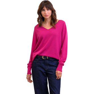 Celtic & Co. Geelong Wool Slouch V-Neck Sweater in Raspberry at Nordstrom, Size Medium