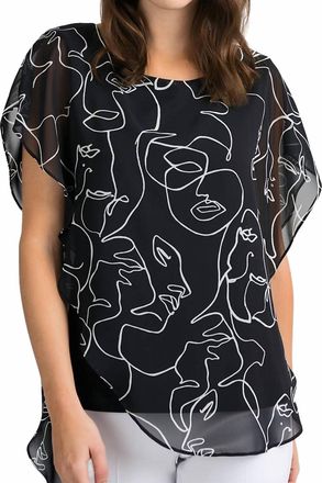 Joseph Ribkoff Face Time Print Overlay Top In Black/vanilla