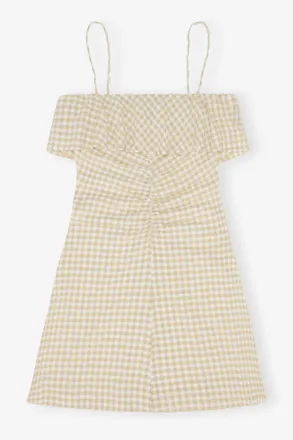 Ganni Stretch Seersucker Strap Mini Dress - Size 32 Beige