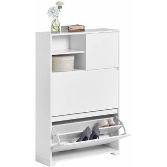 SoBuy Zapatero 2 Solapas,1 Puerta Y 2 Compartimentos Abiertos Armario De Entrada Blanco 71 X 24 X 118 Cm Fsr111-w Sobuy Es