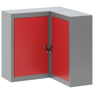 Berkfield Home Corner Tool Cabinet Wall-Mounted & Lockable Red Steel in Grey