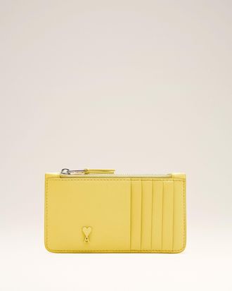 Ami Yellow Cowhide Leather Ami De Coeur Zipped Card Holder Yellow - OS - Unisex