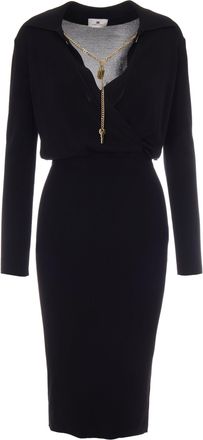 Elisabetta Franchi V-Neck Key Chain Viscose Midi Dress