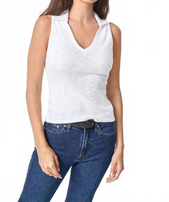 Lilla P Striped Sleeveless Collared Top In White