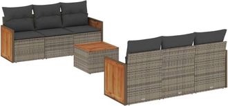 vidaXL Vidaxl - Set De Sof&aacute;s De Jard&iacute;n 7 Piezas Con Cojines Rat&aacute;n Pe Gris