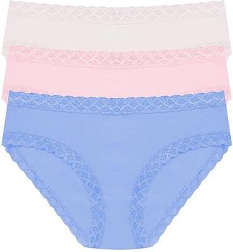 Natori Bliss Girl Brief 3-Pack Womens Underwear Blue Iris/Soft Mulberry/Mink : L (Womens 14-16), Cotton/Lace/Lycra
