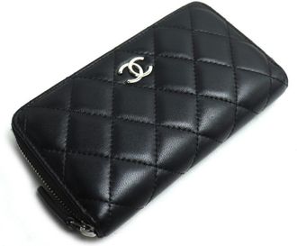 Chanel Black Leather Long Wallet (Bi-Fold) (Pre-Owned)