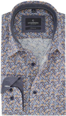 Casamoda Casa Moda Casual fit 100% katoen Overhemd blauw bruin met print