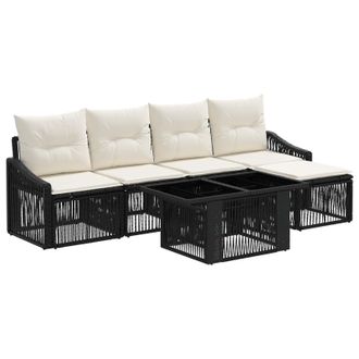 vidaXL Set Divano Da Giardino 6 Pz Nero E Bianco Crema Polyrattan Vidaxl