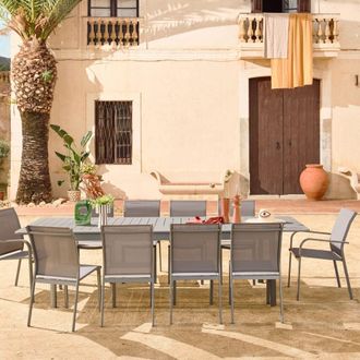 Sweeek Mesa de jard&iacute;n extensible de aluminio con 10 sillas, antracita