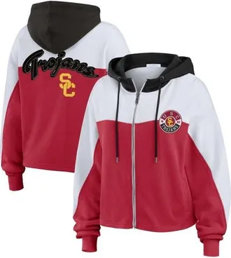 WEAR by Erin Andrews Womens WEAR by Erin Andrews Cardinal USC Trojans Color-Block Full-Zip Hoodie at Nordstrom, Size Xx-Large