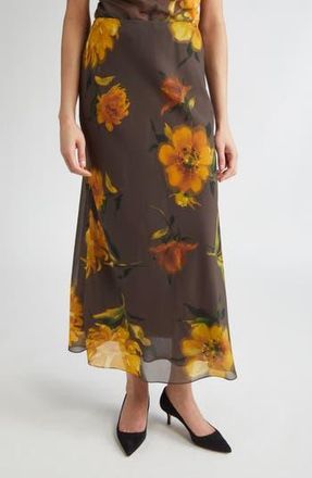 Lela Rose Floral Chiffon Bias Cut Skirt in Chocolate Multi at Nordstrom Rack, Size 6