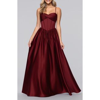 Blondie Nites Basque Waist Satin Gown in Wine at Nordstrom, Size 15