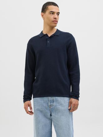 Jack & Jones Strickpullover JACK & JONES JJEGEORGE KNIT POLO LS SN, Herren, Gr. XL, blau (navy blazer), Strick, Obermaterial: 85% Baumwolle, 15% Polyester, unifarb