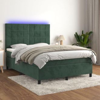 vidaXL Cama Box Spring Colch&oacute;n Y Led Terciopelo Verde Oscuro 140x190cm Vidaxl