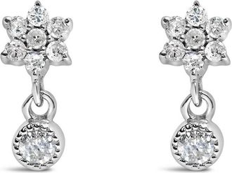 House of Brilliance 925 Sterling Silver 1/10 Cttw Diamond Star Stud with Bezel Drop Dangle Earrings