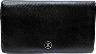 Chanel Black Leather Long Wallet (Bi-Fold) (Pre-Owned)