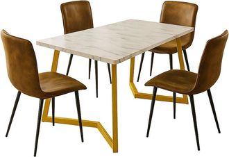 Urban Meuble Juego de comedor blanco con 4 sillas marrones