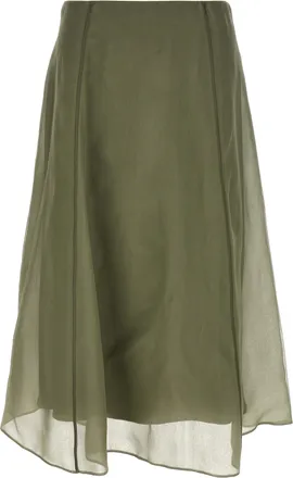 Brunello Cucinelli Bicolor Silk Midi Womens Skirt