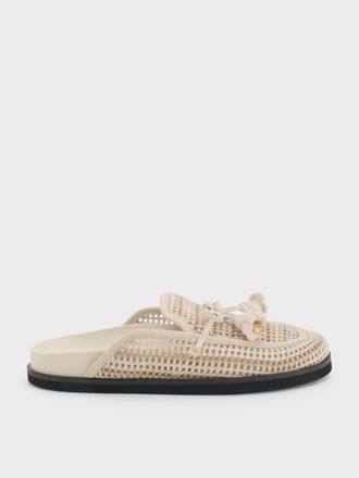 Charles & Keith Crochet & Suede Flower Mules