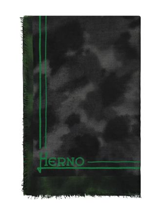 Herno fringed logo-print scarf - men - Wool/Silk - One Size - Black