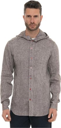 Kiton Hooded Shirt - Heren - Casual Overhemden - Grijs - 2XL - Linnen - Overhemden