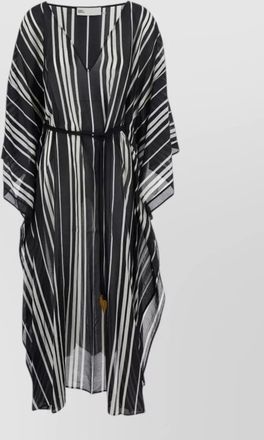 Tory Burch striped silk v-neck draped-sleeve kaftan midi dress