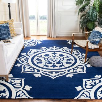 Safavieh Bella Hand Made Area Rug, Navy / Ivory Contemporary Style Non-Shedding