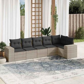 vidaXL Vidaxl - Set De Sof&aacute;s De Jard&iacute;n 6 Pzas Y Cojines Rat&aacute;n Sint&eacute;tico Gris