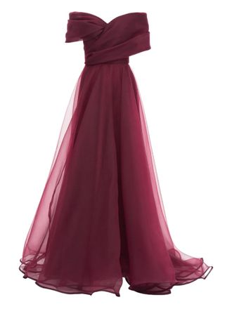 Ana Radu off-shoulder draped gown - women - Polyester - L - Red