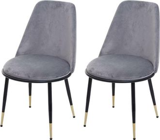 Hhg Hhg - Juego De 2 Sillas De Comedor 824, Silla De Cocina, Metal, Gris, Patas Negras, Terciopelo