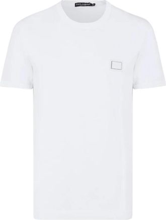 Dolce & Gabbana Wit Katoenen T-shirt met Logo Patch - Heren - T-shirts - Wit - S - Katoen - Tops