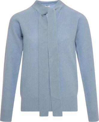Fracomina V-hals gebreid met sjaal - Dames - Ronde hals truien - Blauw - S - Wol - Truien & Vesten