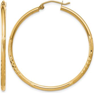 Diamond2Deal 14k Yellow Gold Satin & Diamond-cut 2x40mm Round Hoop Earrings