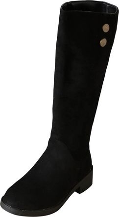 Generic Black Ladies Casual Winter Boots Solid Color Round Toe Side Zipper Low Heel for Outdoor Activities and Comfort