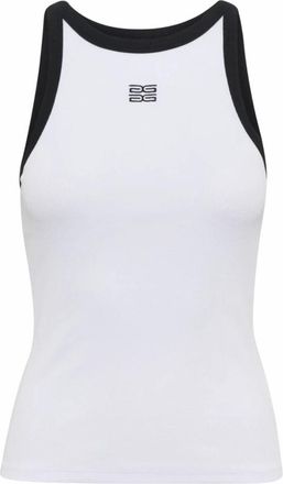 Gestuz Wit Contrast Logo Crop Top - Dames - Tops zonder mouwen - Wit - S - Katoen - Tops