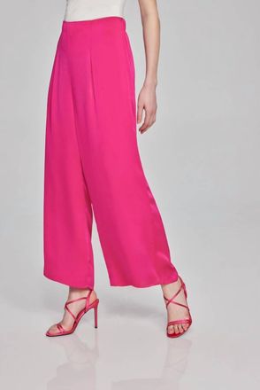 Joseph Ribkoff Pleated Satin Wide-Leg Pants In Shocking Pink