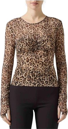 Just Cavalli Girocollo in tulle stampa leopardo - Dames - Longsleeves - Veelkleurig - S - Tule - Tops