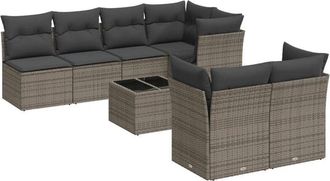 vidaXL Vidaxl - Set De Sof&aacute;s De Jard&iacute;n 8 Pzas Y Cojines Rat&aacute;n Sint&eacute;tico Gris