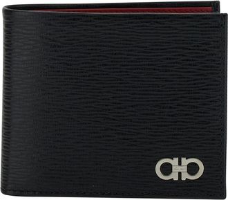 Ferragamo Accessoires, Heren, Zwart, ONE Size, Leer, Revival Gancini Portemonnee Van Gehamerd Leer