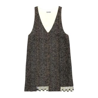 Ganni Kleedjes, Dames, Grijs, S, Gestructureerde Mini-jurk met V-hals