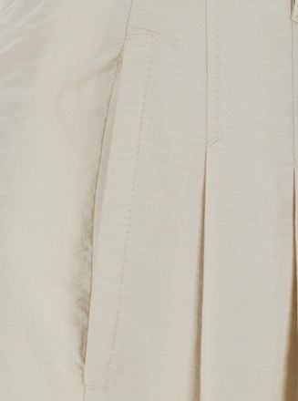 Brunello Cucinelli Womens Pants Wide-Leg Beige Cotton Trousers