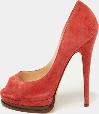 Casadei Brick Brown Suede Daisy Peep Toe Platform Pumps
