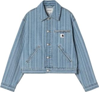 Carhartt Work in Progress Gestreepte Denim Jack in Lichtblauw - Dames - Spijkerjassen - Blauw - L - Denim - Jassen